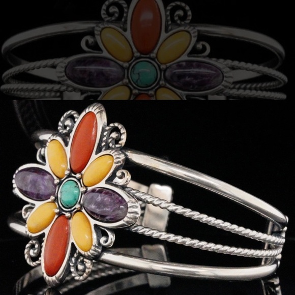 Relios by Carolyn Pollack Sterling Silver and Multi-Stone Cuff Bracelet - Picture 2 of 4